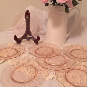 Vintage Set of 7 ELEGANT CAMBRIDGE Pink Glass Salad Dessert Plates
